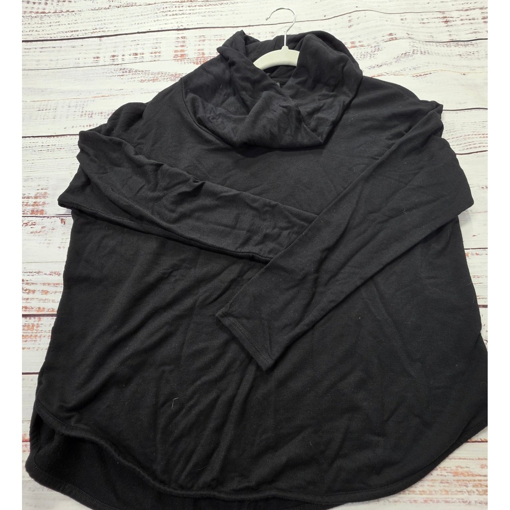 Joan Vass Cowl Neck Top Womens Medium Black Excellent Rayon Knit Long Sleeve